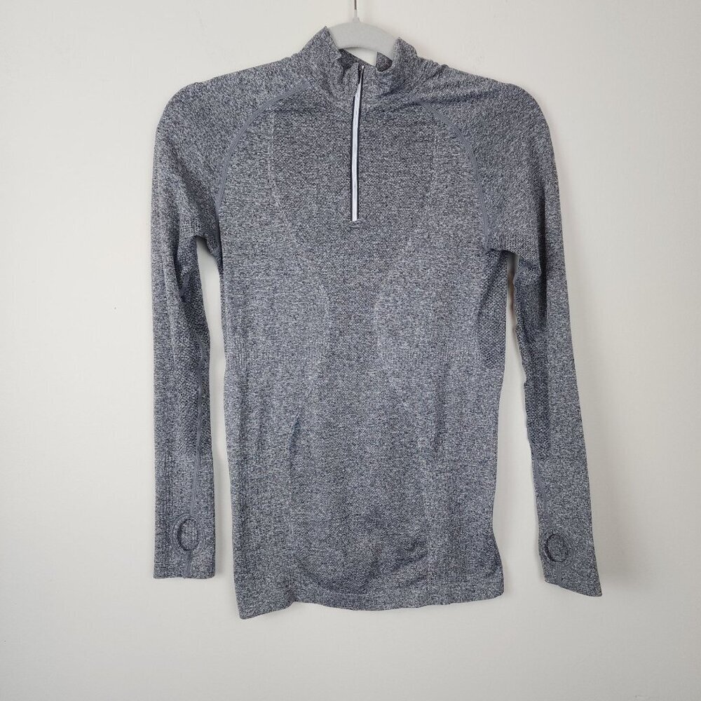 Zyia active women quarter zip top shirt gray long sleeve thumb holes sz S